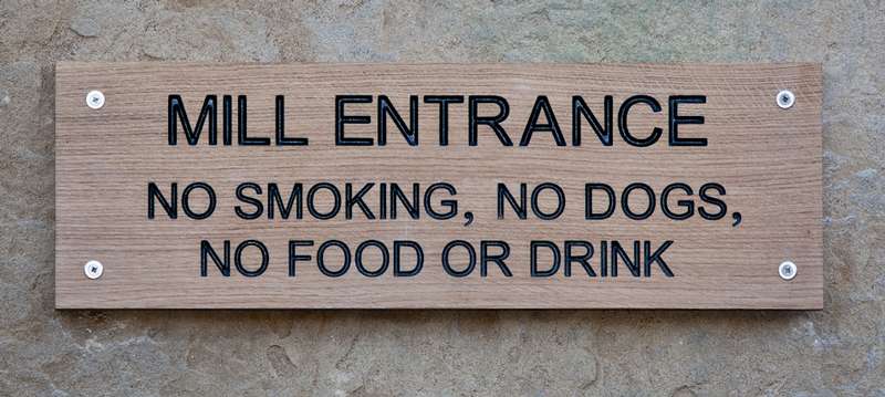 mill entrance information sign